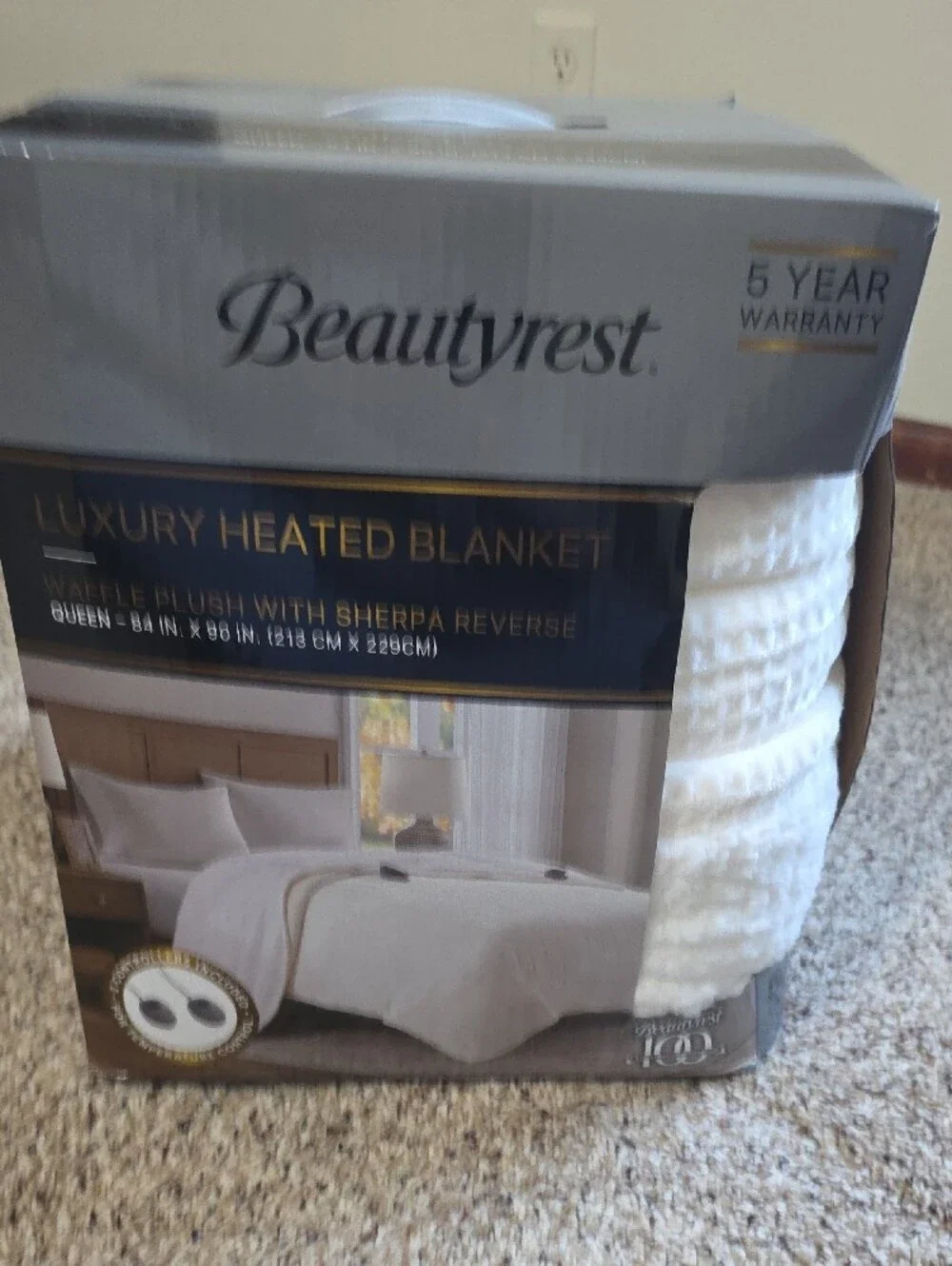 Beautyrest Queen Luxury Heated Blanket - White Whisper Waffle Plush